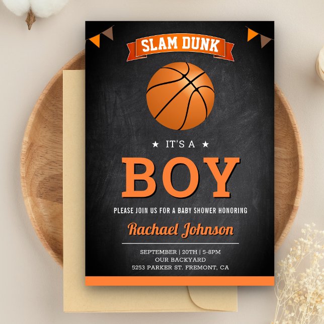 Invitación Chalkboard Sports Boy Basketball Baby Shower (Subido por el creador)