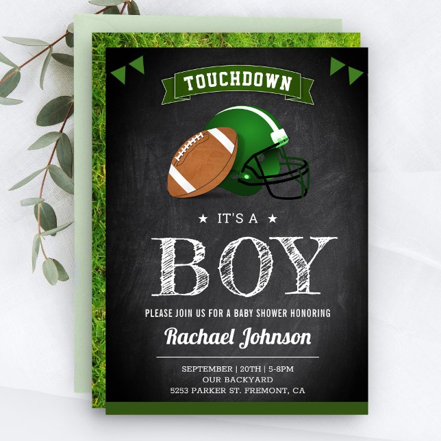 Invitación Chalkboard Sports Boy Football Baby Shower (Subido por el creador)