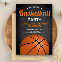 Invitación Chalkboard Sports Kids Basketball Birday Party