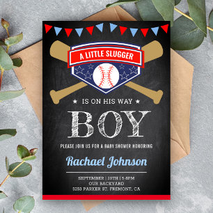 Invitación Chalkboard Sports Niño Béisbol Baby Shower