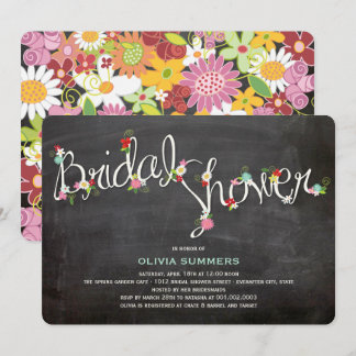 Invitación Chalkboard Spring Flowers Bridal Shower Invite