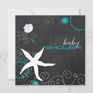 Invitación Chalkboard Starfish Beach Baby Shower