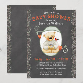 Invitación Chalkboard Story Book Teddy Bear Baby Shower