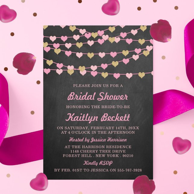 Invitación Chalkboard String Love Heart Bridal Shower (Subido por el creador)
