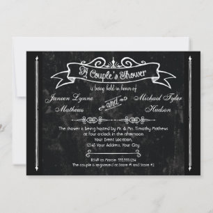 Invitación Chalkboard Style Rustic Swirly Couples Ducha