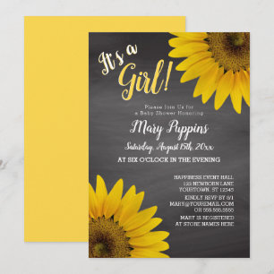 Invitación Chalkboard Sunflower Garden Chica Baby Shower