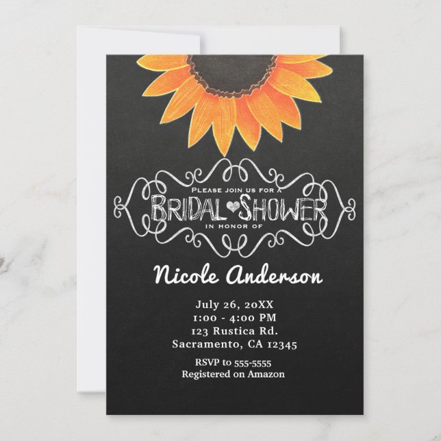 Invitación Chalkboard Sunflower Rustic Country Bridal Shower (Anverso)
