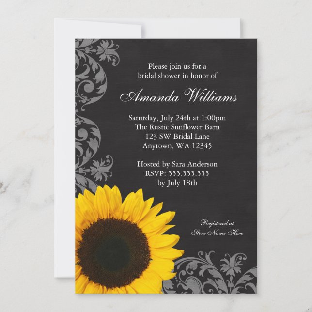 Invitación Chalkboard Sunflower Swils Bridal Shower (Anverso)
