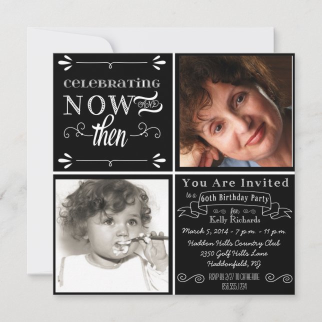 Invitación Chalkboard Swirls 60th Birthday Photo Invitation (Anverso)