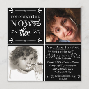 Invitación Chalkboard Swirls 60th Birthday Photo Invitation