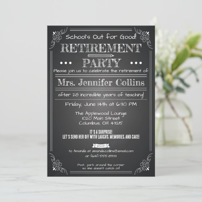 Invitación Chalkboard Teacher Retirement Party Invitation (Anverso de pie)
