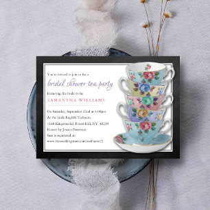 Invitación Chalkboard Teacups Bridal Shower Tea Fiesta