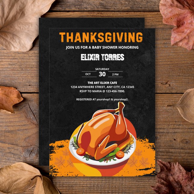 Invitación Chalkboard Thankde Roast Turkey Baby Shower (Subido por el creador)