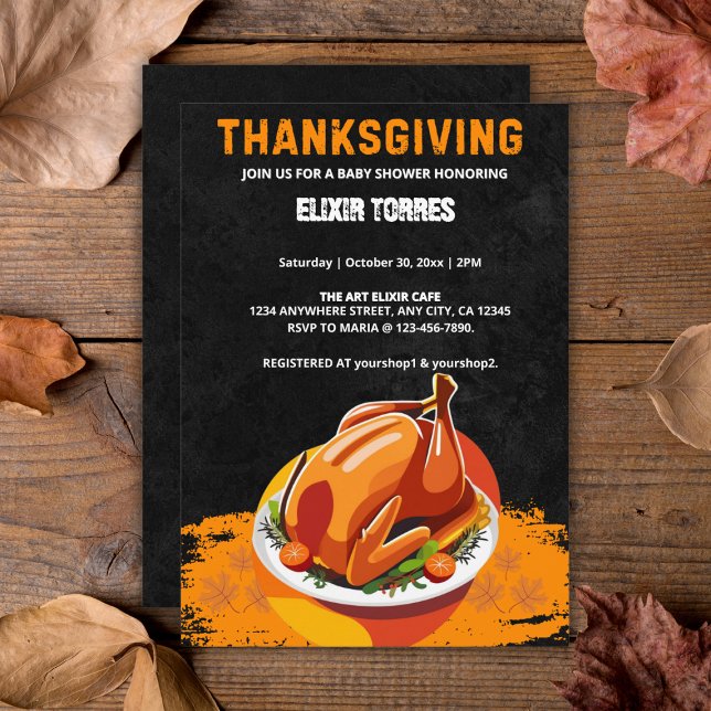 Invitación Chalkboard Thankde Roast Turkey Baby Shower (Subido por el creador)