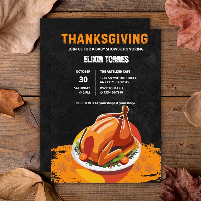Invitación Chalkboard Thankde Roast Turkey Baby Shower (Subido por el creador)