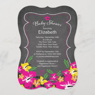 Invitación Chalkboard Tropical Hibiscus Flowers Baby Shower
