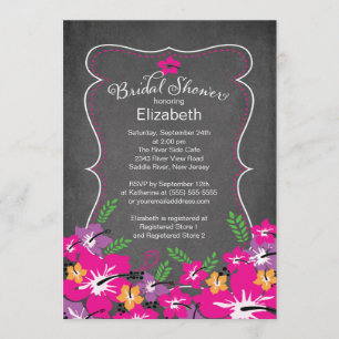 Invitación Chalkboard Tropical Hibiscus Flowers Bridal Shower