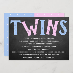 Invitación Chalkboard Typography Boy and Chica Twins Baby Sho