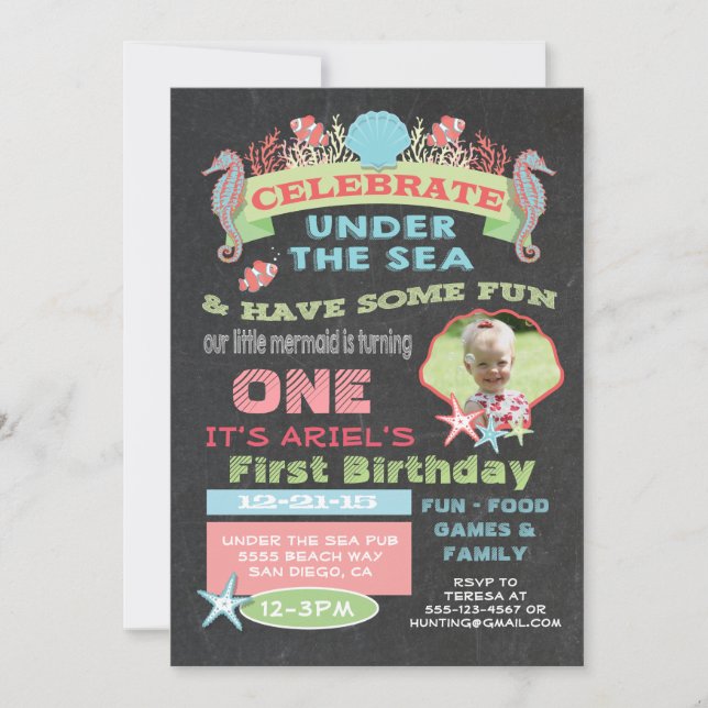 Invitación Chalkboard Under the Sea Birthday Party (Anverso)