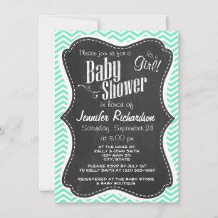 Invitación Chalkboard vintage; Aquamarine Chevron; zig zag