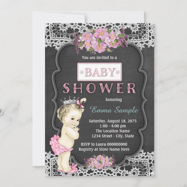 Invitación Chalkboard vintage Baby Shower (Anverso)