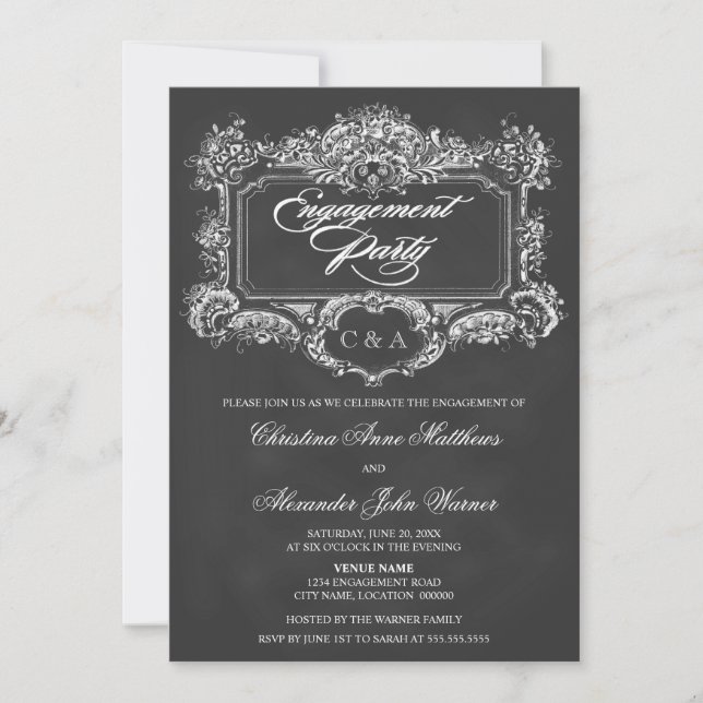 Invitación Chalkboard Vintage Ornamagement Party (Anverso)