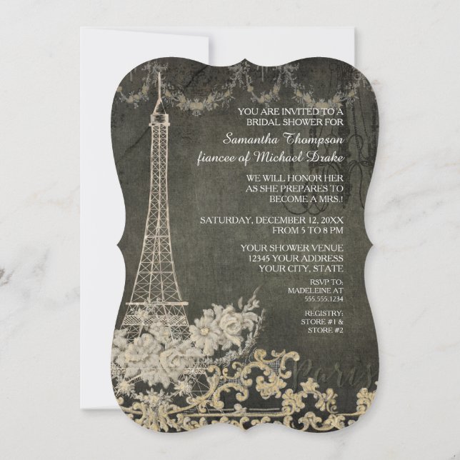 Invitación Chalkboard Vintage Paris Paridal Shower (Reverso)