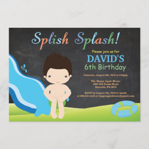 Invitación Chalkboard Water Slide Pool Fiesta de cumpleaños