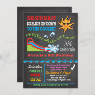 Invitación Chalkboard Water slide Pool fiesta de cumpleaños