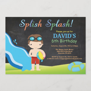 Invitación Chalkboard Water Slide Pool Fiesta de cumpleaños