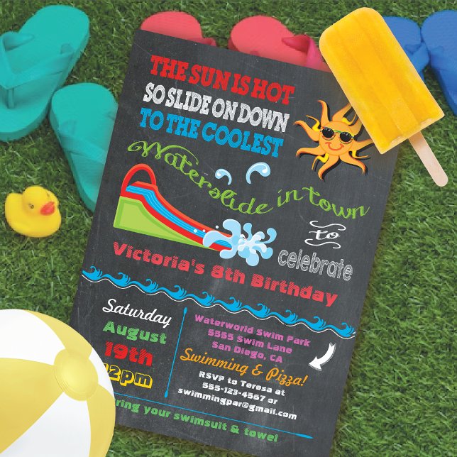 Invitación Chalkboard Water slide Pool fiesta de cumpleaños (Subido por el creador)