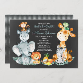Invitación Chalkboard Watercol Cute Safari Jungle Baby Shower