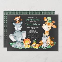Invitación Chalkboard Watercol Cute Safari Jungle Baby Shower