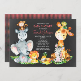 Invitación Chalkboard Watercol Cute Safari Jungle Baby Shower