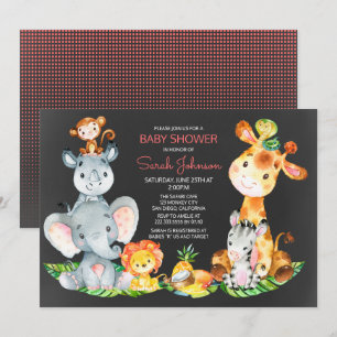 Invitación Chalkboard Watercol Cute Safari Jungle Baby Shower