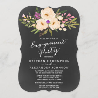 Invitación Chalkboard Watercolor Anemones Partido de compromi