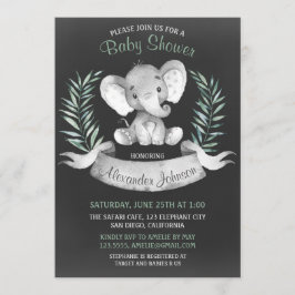 Invitación Chalkboard Watercolor Elephant Baby Shower