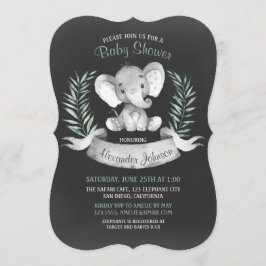 Invitación Chalkboard Watercolor Elephant Baby Shower