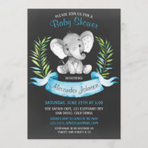Chalkboard Watercolor Elephant Boy Baby Shower