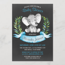 Invitación Chalkboard Watercolor Elephant Boy Baby Shower