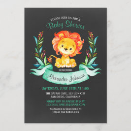 Invitación Chalkboard Watercolor Lion Baby Shower