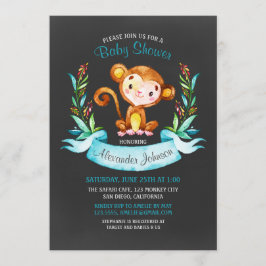 Invitación Chalkboard Watercolor Monkey Boy Baby Shower