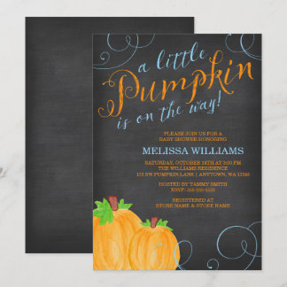 Invitación Chalkboard Watercolor Pumpkin Boy Baby Shower