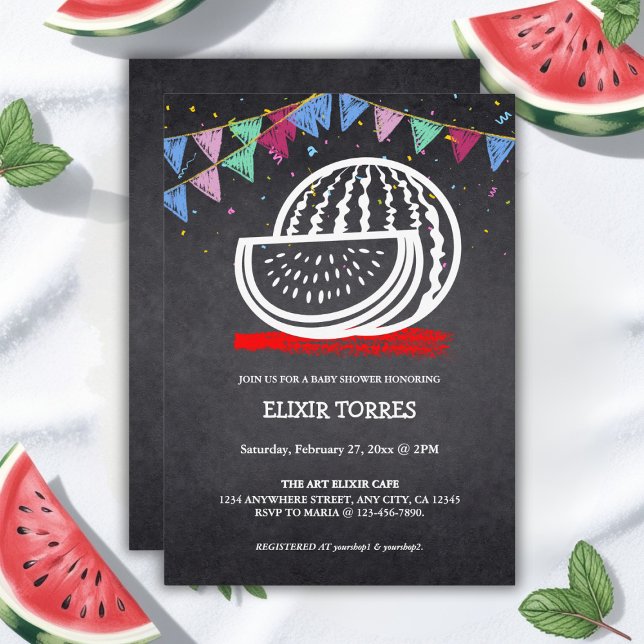 Invitación Chalkboard Watermelon Drawing Baby Shower (Subido por el creador)