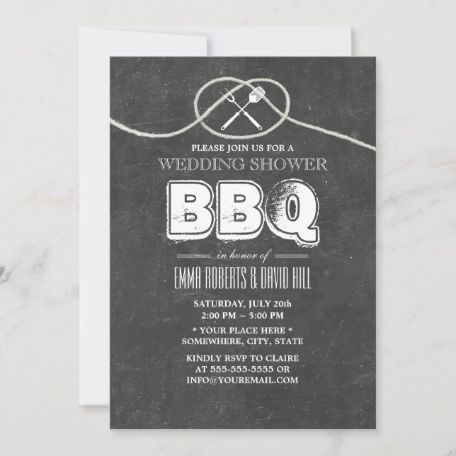 Invitación Chalkboard Wedding Ducha atando al Fiesta Knot BBQ (Anverso)