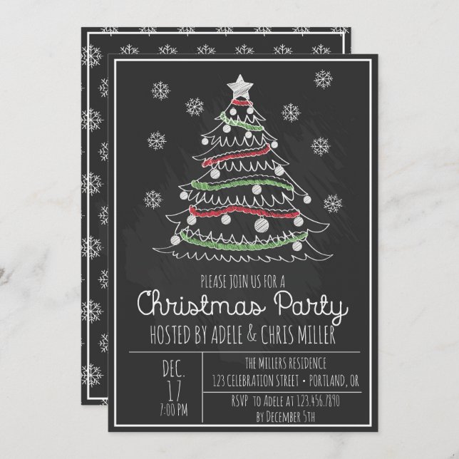 Invitación Chalkboard Whimsical Christmas Tree Holiday Party (Anverso / Reverso)