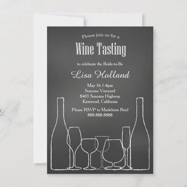 Invitación Chalkboard Wine Tasting Bridal Weddal Shower (Anverso)