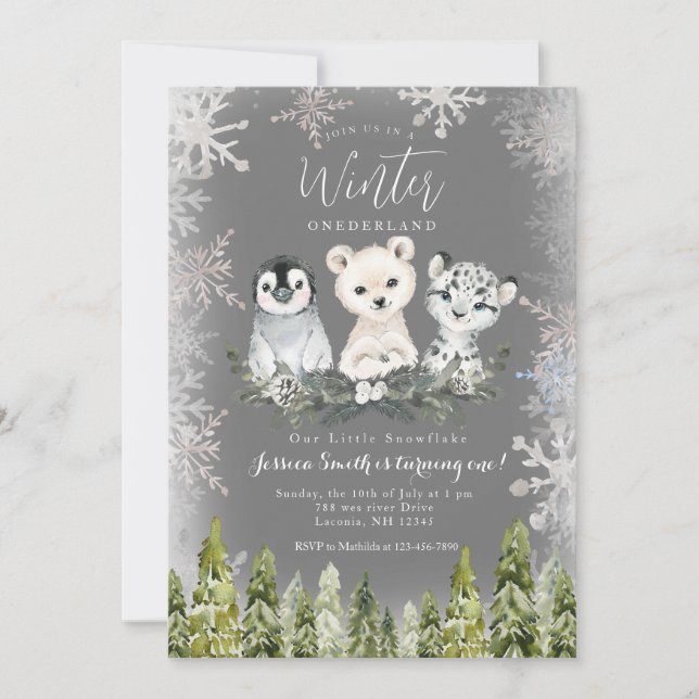 Invitación Chalkboard Winter Arctics onederland Snowflakes (Anverso)