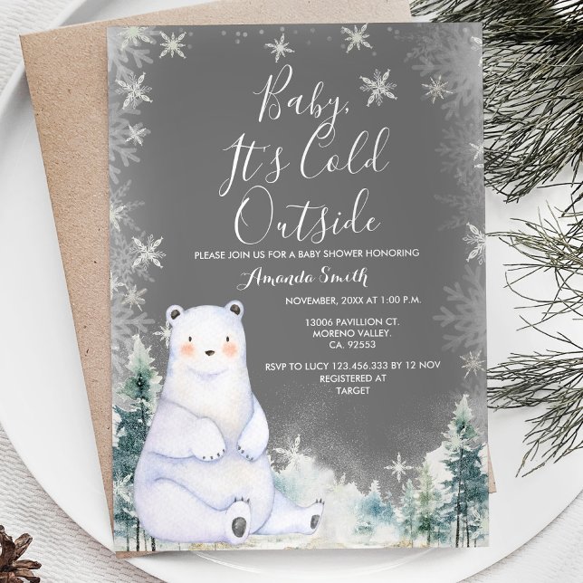 Invitación Chalkboard Winter Bear Baby Shower White Snowflake (Subido por el creador)