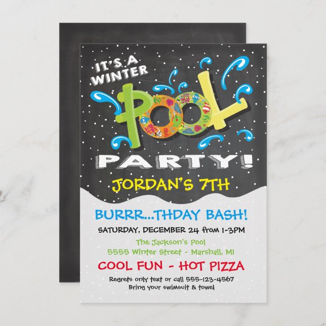Invitación Chalkboard Winter Pool Party Invitation (Anverso / Reverso)